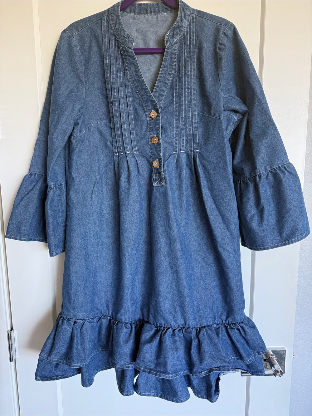 Women’s Denim Mini Ruffle Dress, Size Small, NWOT
